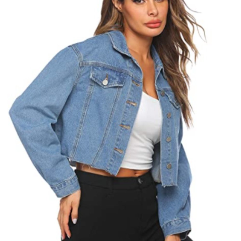 Women's Denim Jacket Long Sleeve Cropped Oversize